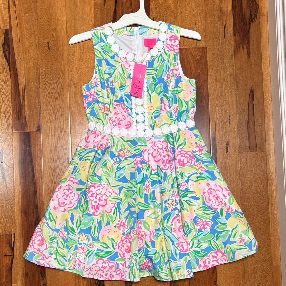NWT Lilly Pulitzer Girls' Blue Floral Sundress with Pink & Yellow Blooms